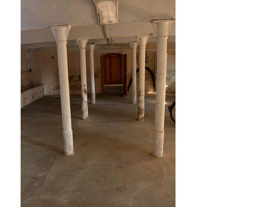 Stallgang zwischen gusseisernen Säulen im früheren Anbindestall