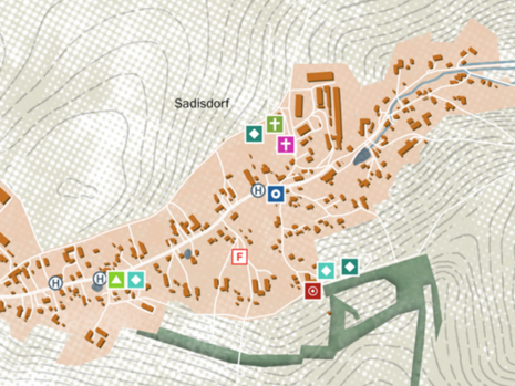 Blick auf Sadisdorf mit Geo-Daten