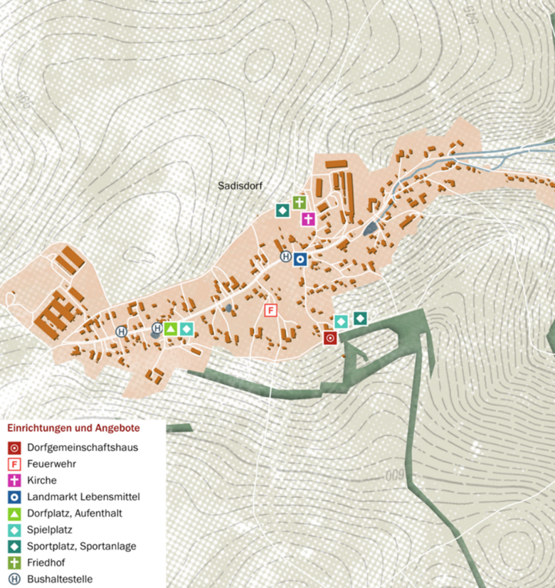 Blick auf Sadisdorf mit Geo-Daten