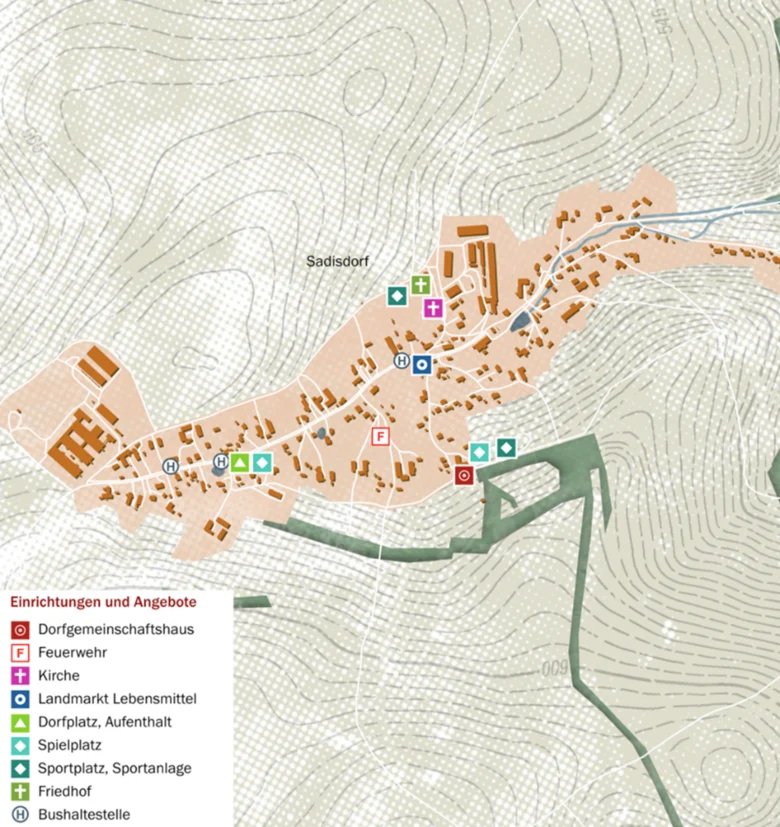 Blick auf Sadisdorf mit Geo-Daten