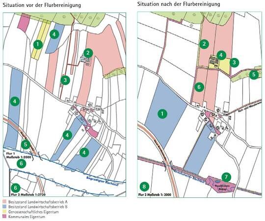 Zustand vor und nach Flurbereinigung