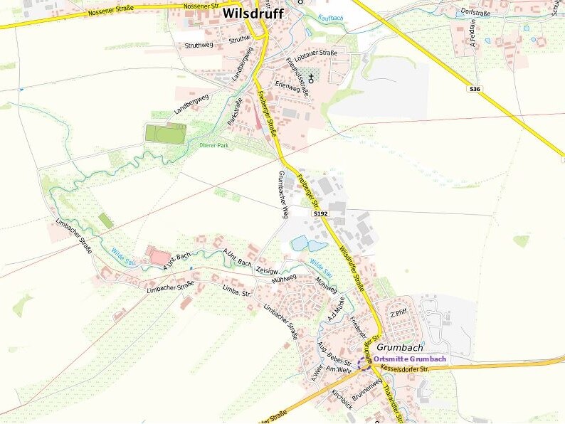 Kartenausschnitt mit der Lage der Baumaßnahme im Wilsdruffer Ortsteil Grumbach