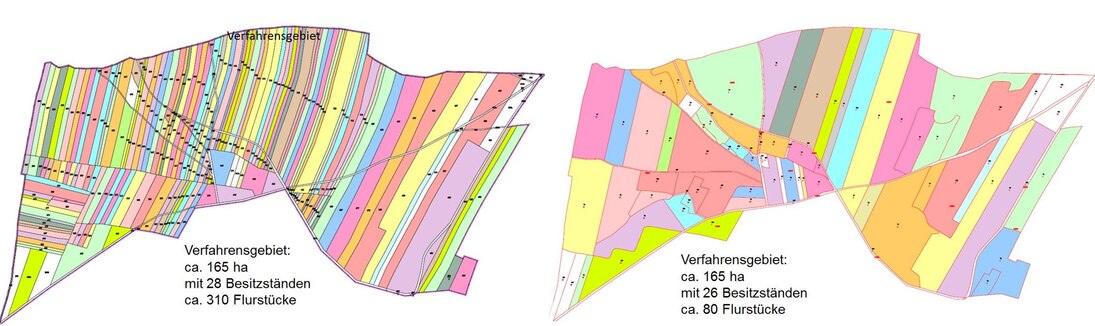 2 Karten mit alter und neuer Einteilung des Verfahrensgebietes