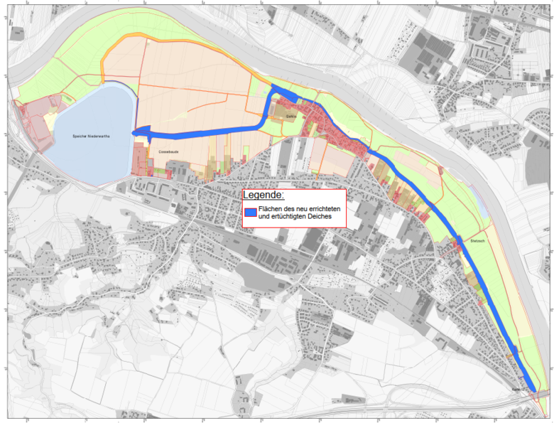 Karte mit eingezeichneter Lage des neu gebauten Deiches