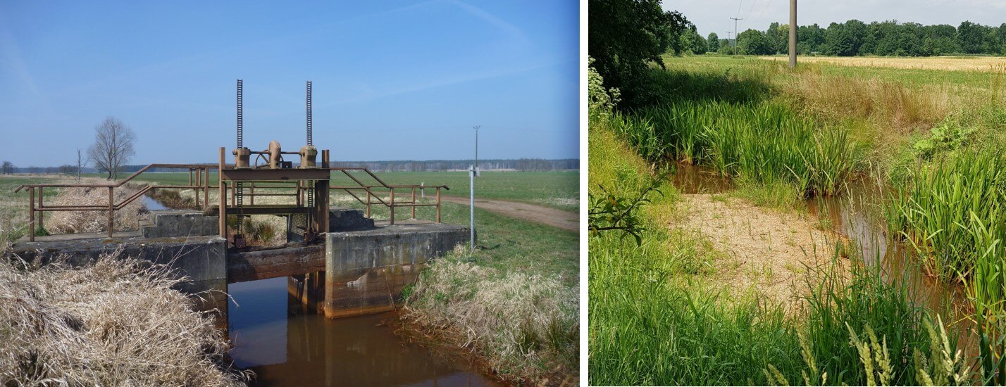 Bild links: Altes Wehr; Bild rechts: neu gestalteter Schwarzbach