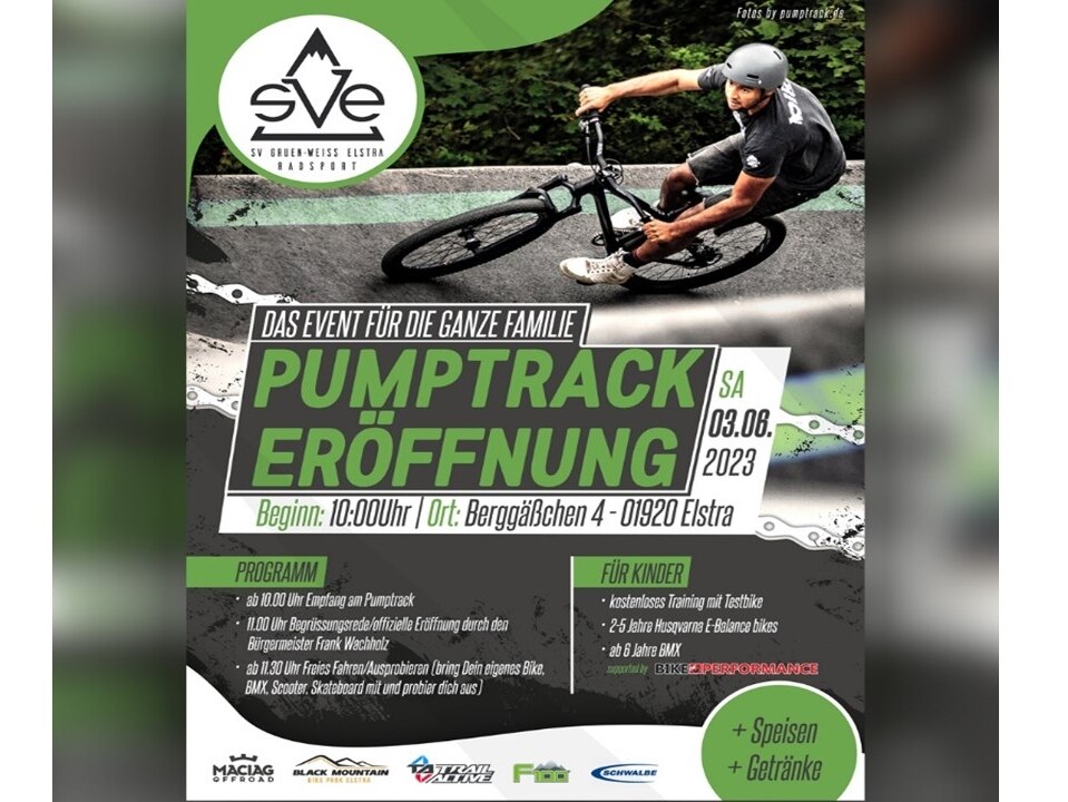 Poster mit einem rasend durch eine Kurve fahrenden Mountainbiker sowie allen Informationen zu den Programmpunkten des Eröffnungstages
