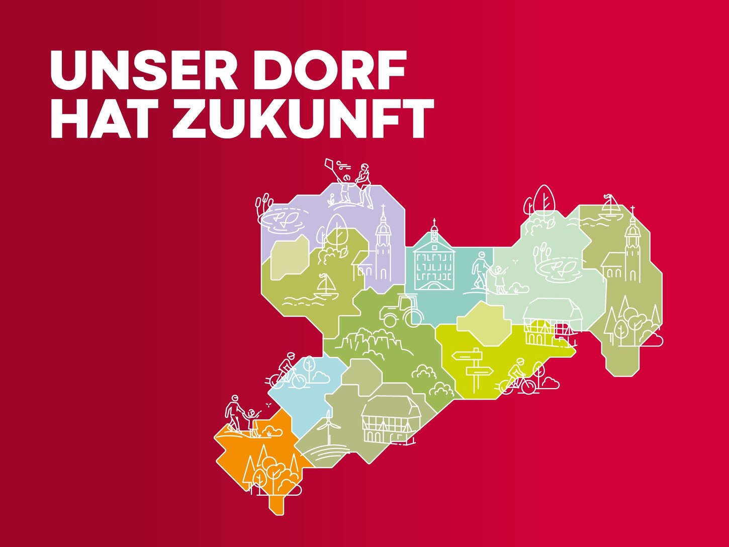 Sachsenkarte mit Claim Unser Dorf hat Zukunft